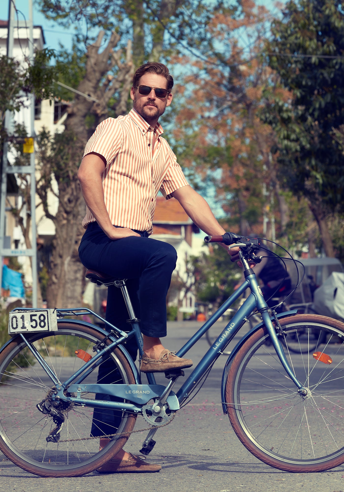 Solar Orange Stripe Two-Ply Oxford Shirt - Short Sleeve