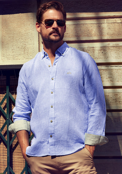 Ice Blue Belgian Linen Shirt