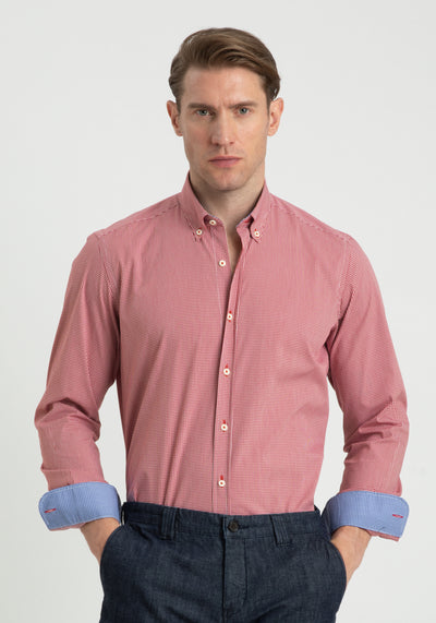 Bright Red Checked Cotton Lycra Shirt