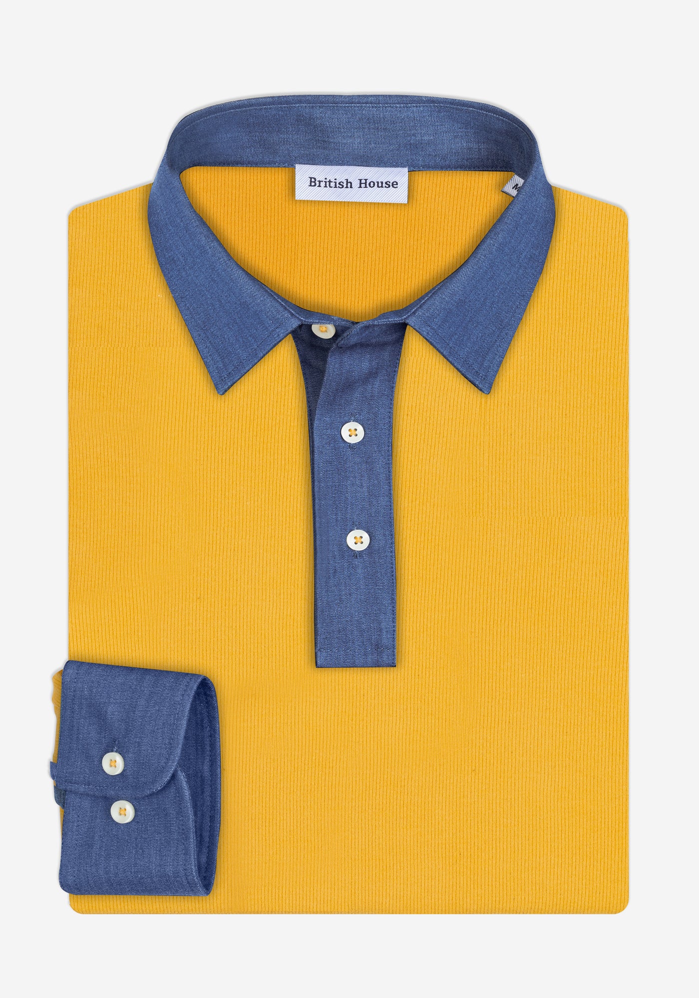 Saffron Yellow Cotton Polo Shirt - Long Sleeve