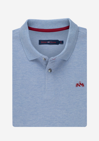 Powder Blue Melange Cotton Lycra Polo Shirt