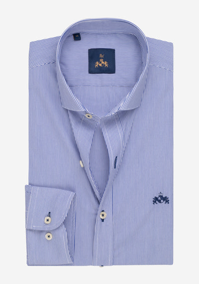 Dark Blue Stripe Cotton Lycra Shirt