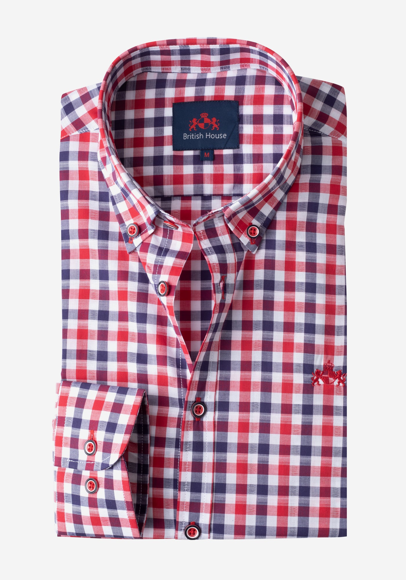 Red Navy Checked Royal Oxford Shirt