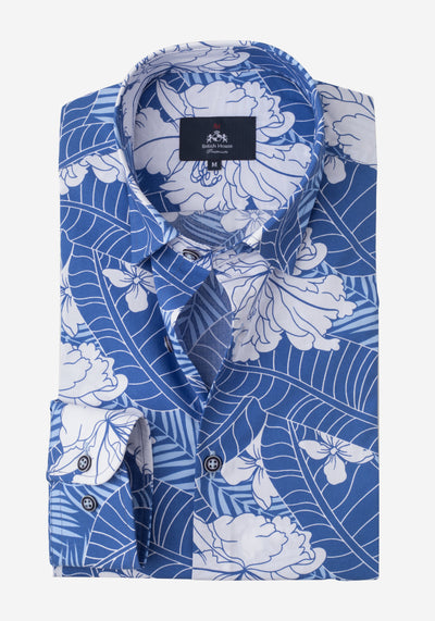 Blue White Printed Poplin Shirt