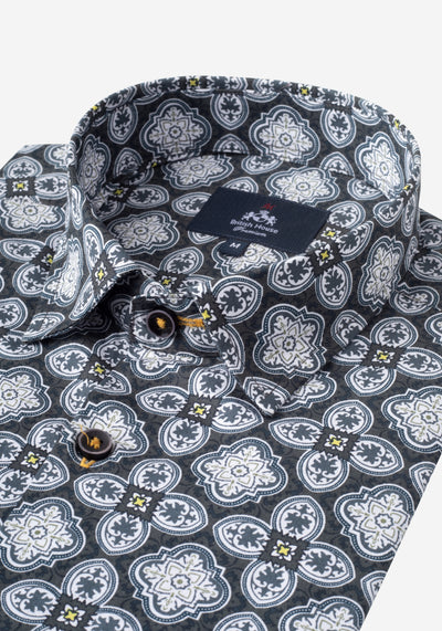 Navy White Printed Poplin Shirt