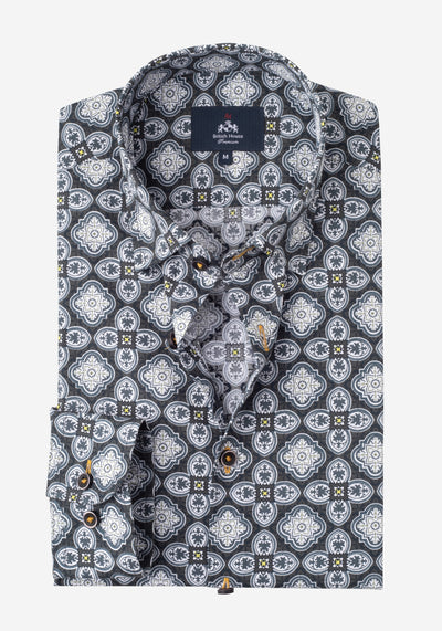 Navy White Printed Poplin Shirt