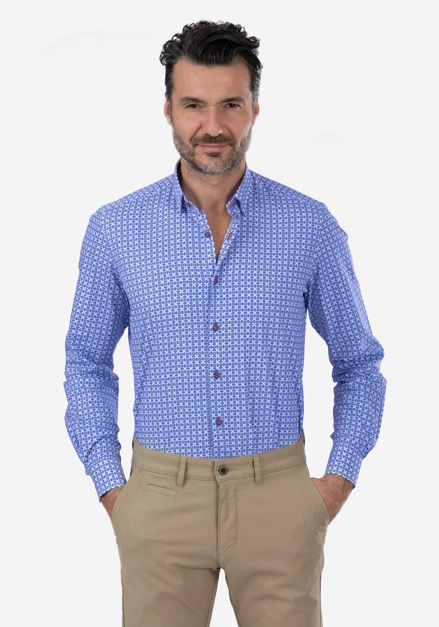 Blue Navy Printed Poplin Shirt