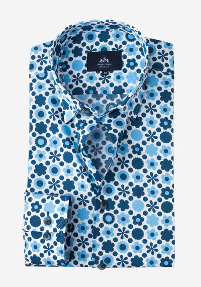 Blue White Printed Poplin Shirt