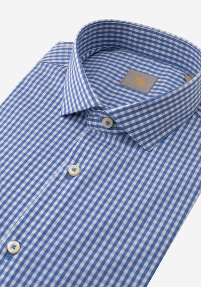 Vichy Blue Checked Cotton Lycra Shirt