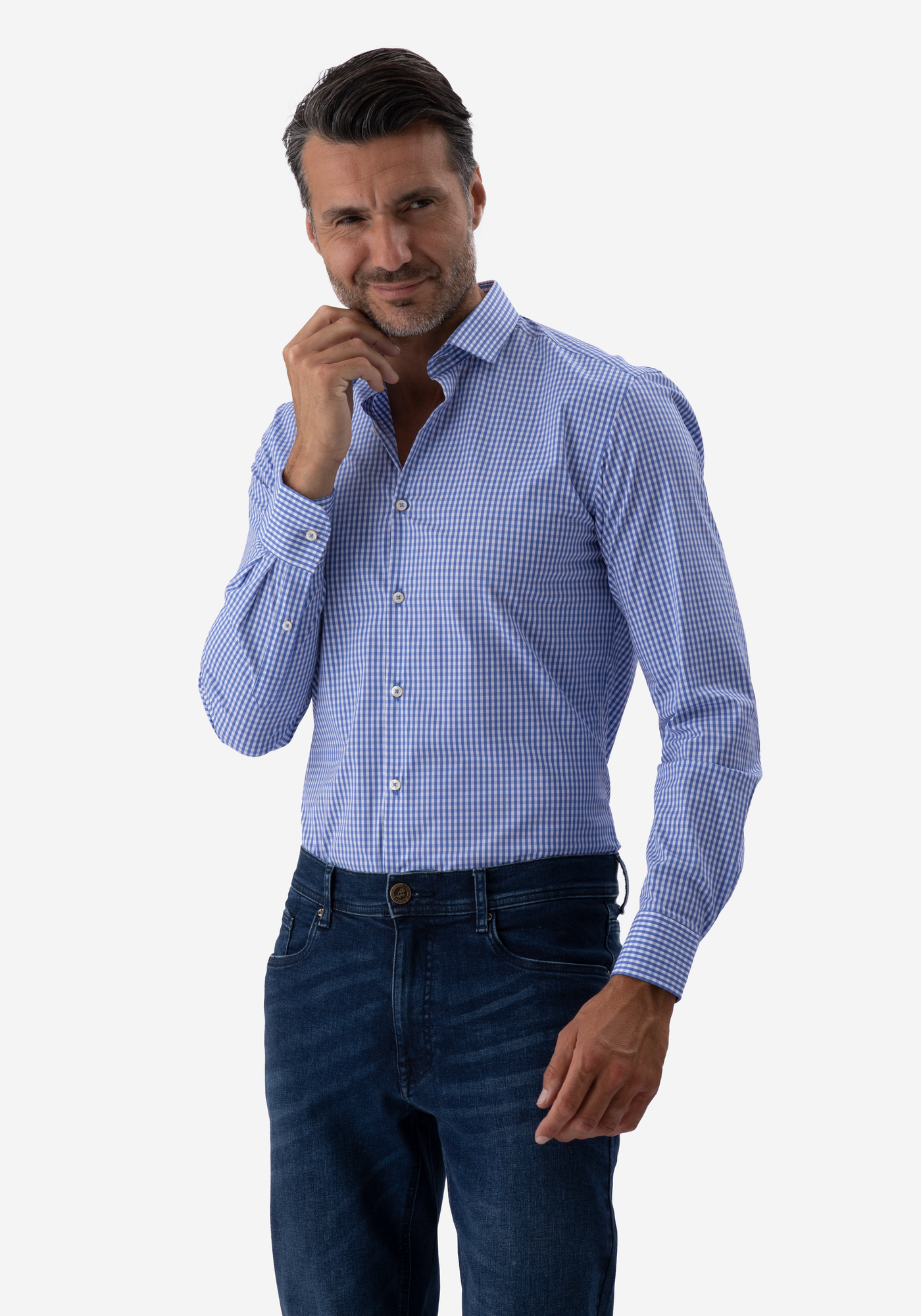 Vichy Blue Checked Cotton Lycra Shirt