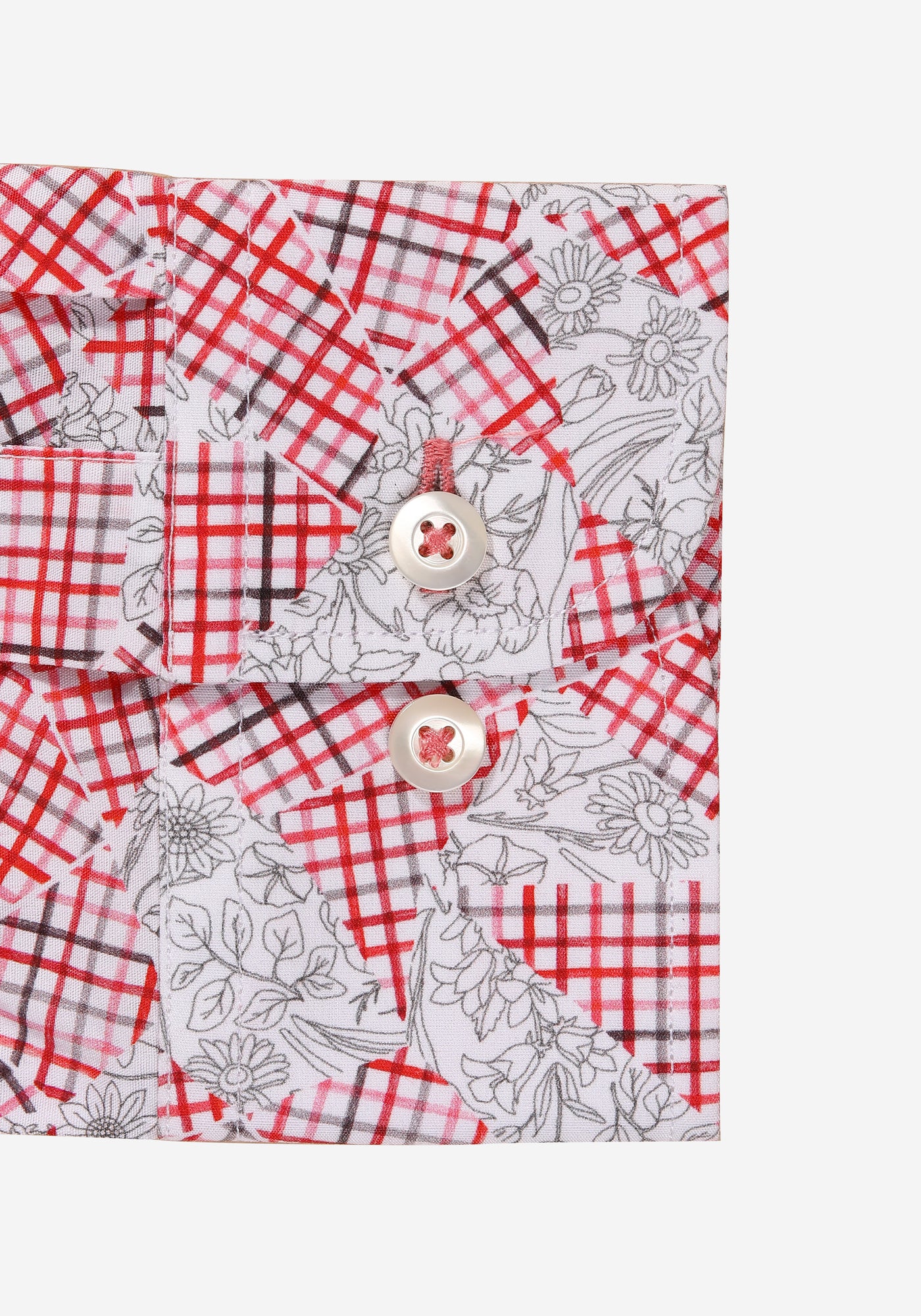 Red White Floral Checked Poplin Shirt