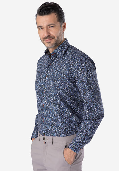 Navy Patterned Poplin Shirt - Limited Edition
