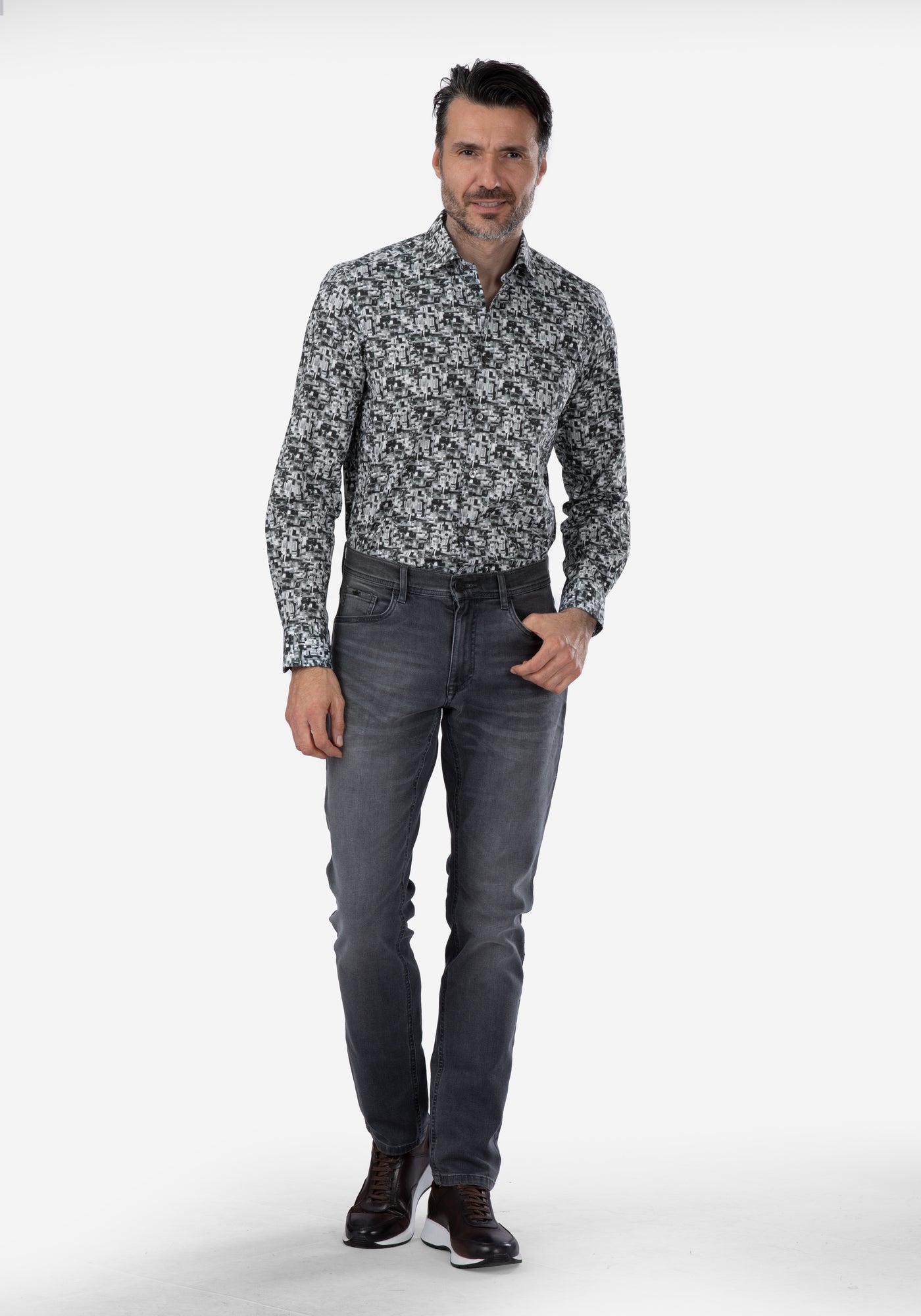 Grey Patterned Poplin Shirt - Limited Edition