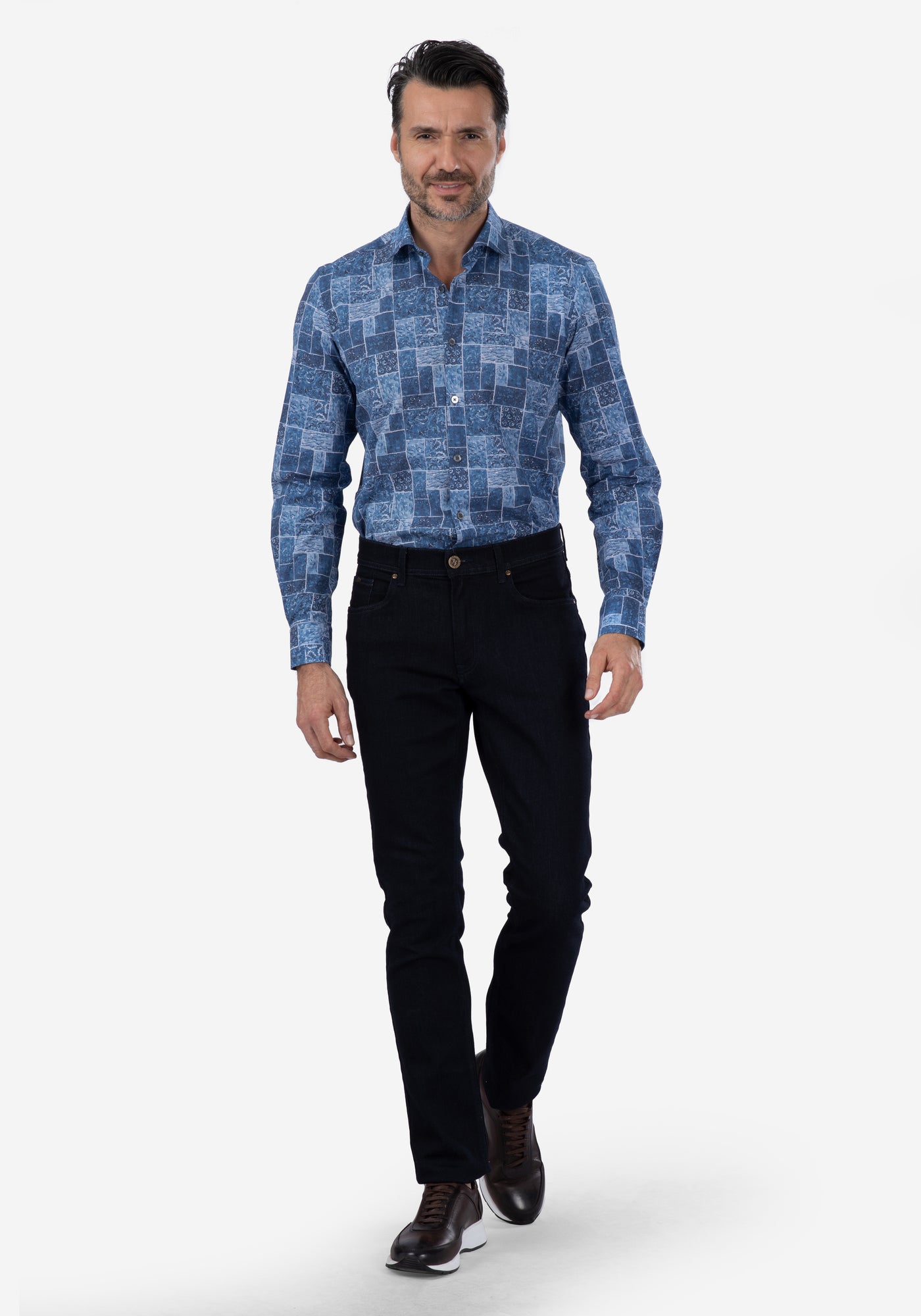 Blue Patterned Poplin Shirt - Limited Edition