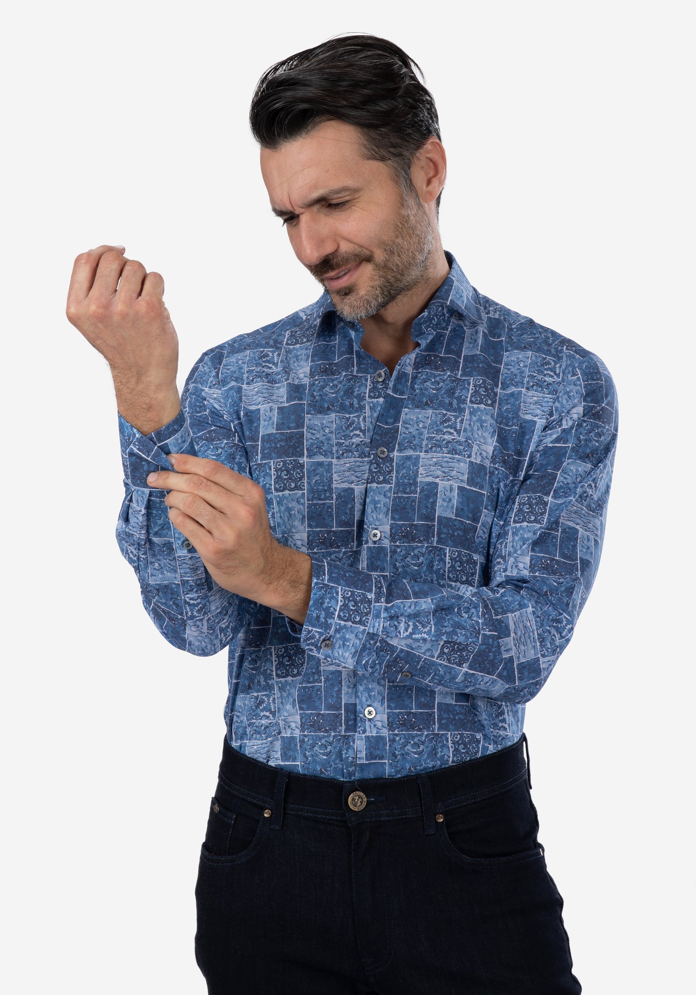 Blue Patterned Poplin Shirt - Limited Edition