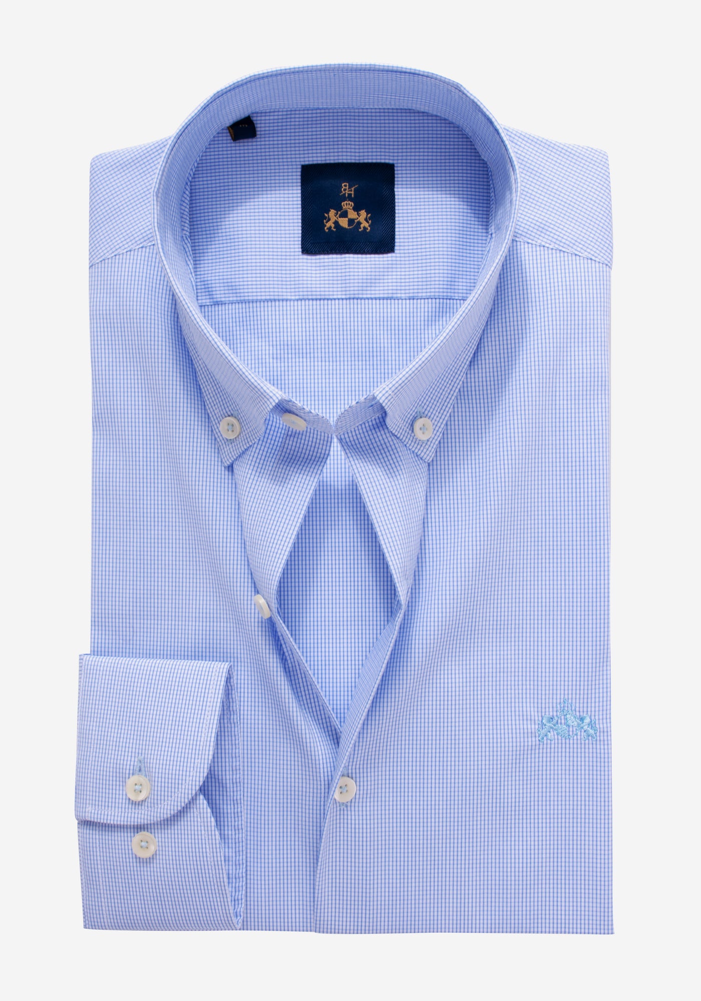 Light Blue Checked Cotton Lycra Shirt