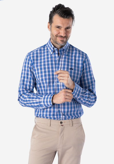 Blue White Checked Poplin Shirt