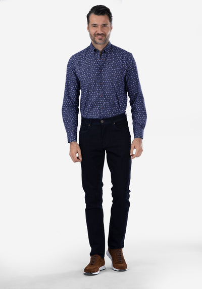 Navy Blue Leafs Poplin Shirt