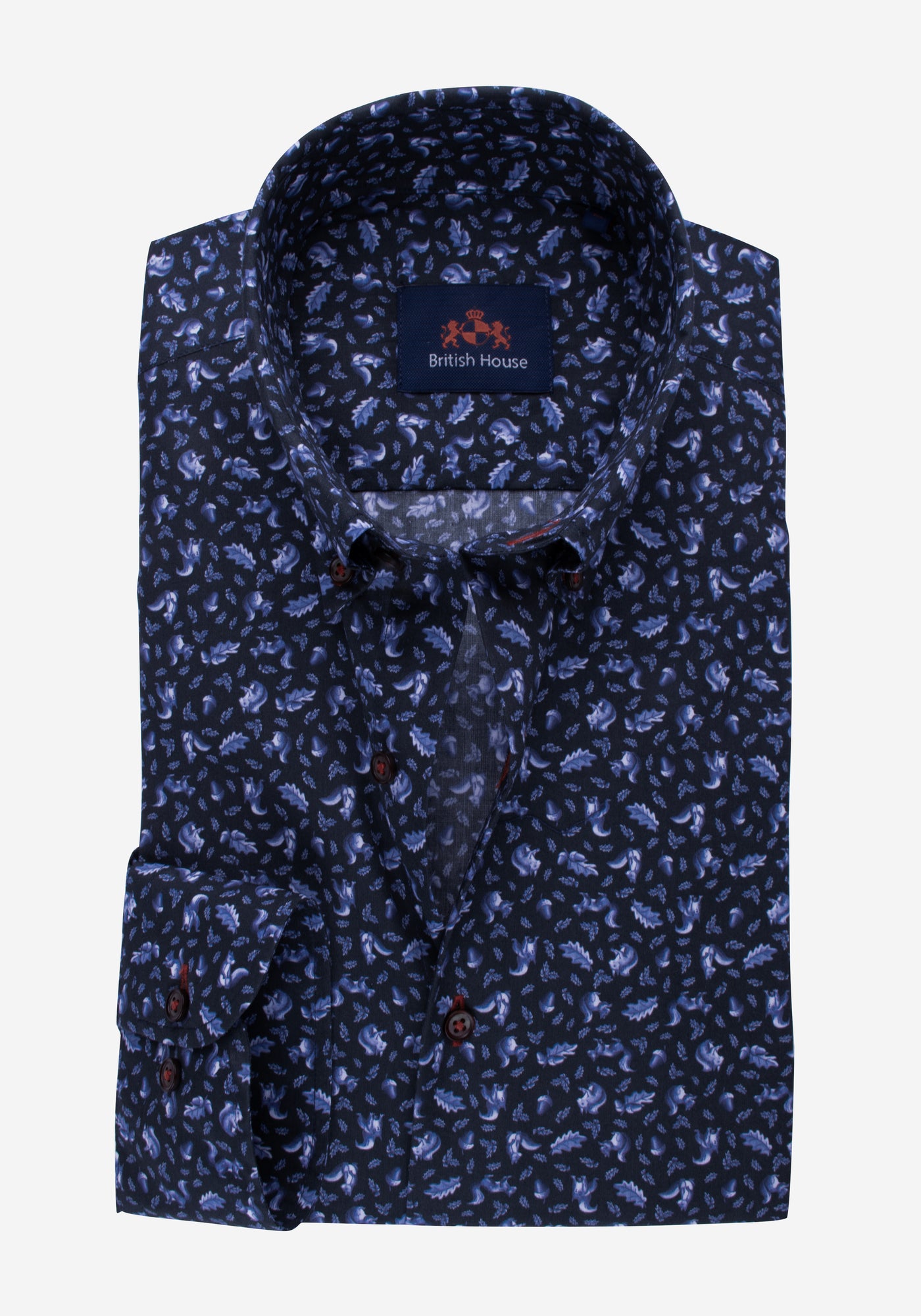 Navy Blue Leafs Poplin Shirt
