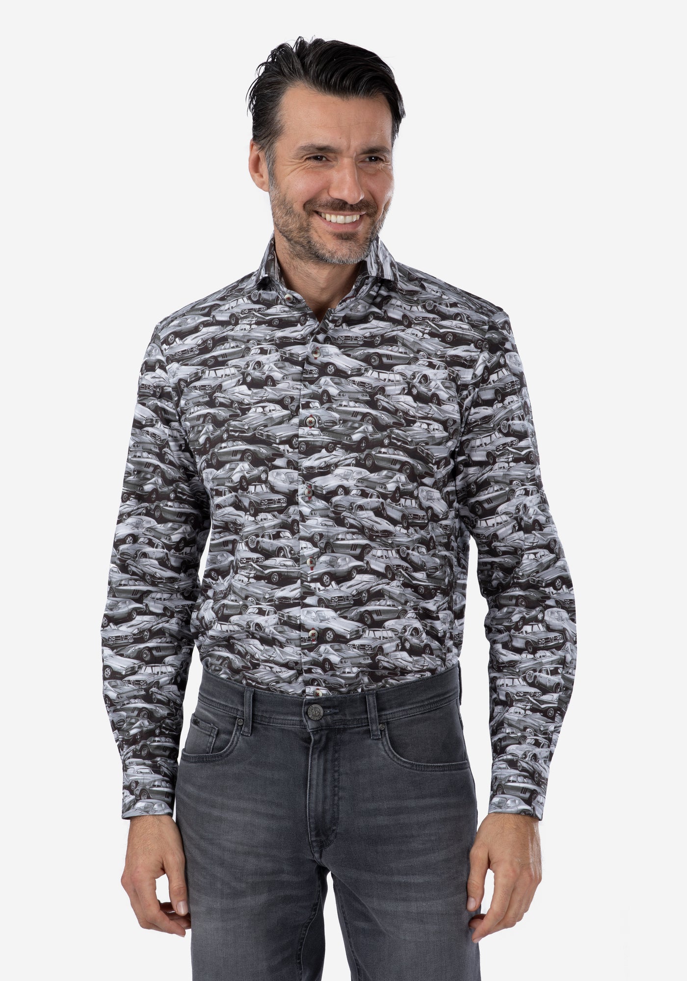 Gray Antique Cars Poplin Shirt
