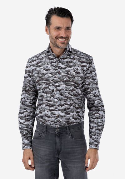 Gray Antique Cars Poplin Shirt