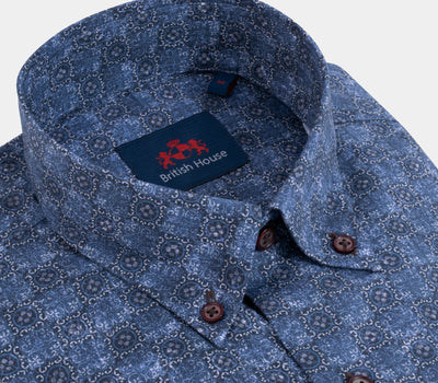 Blue Printed Poplin Shirt
