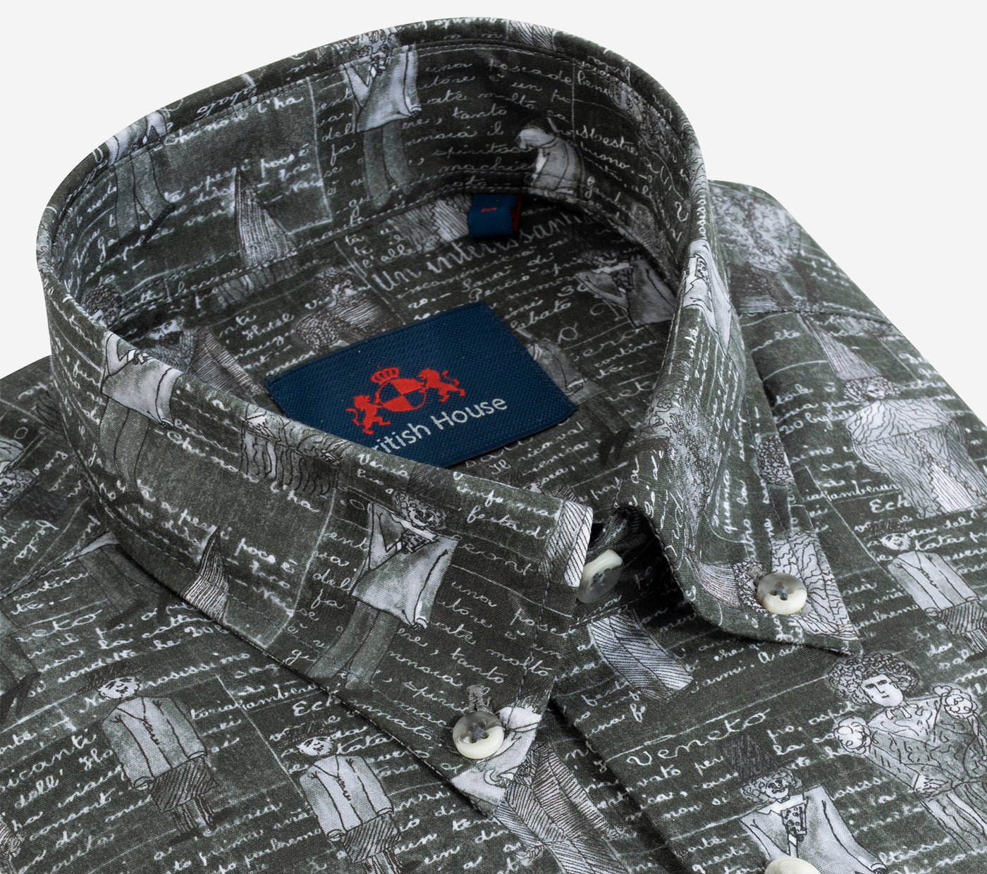 Olive Gray Printed Poplin Shirt