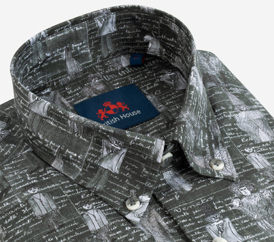 Olive Gray Printed Poplin Shirt