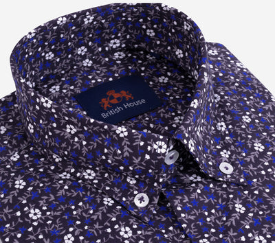 Navy White Floral Poplin Shirt