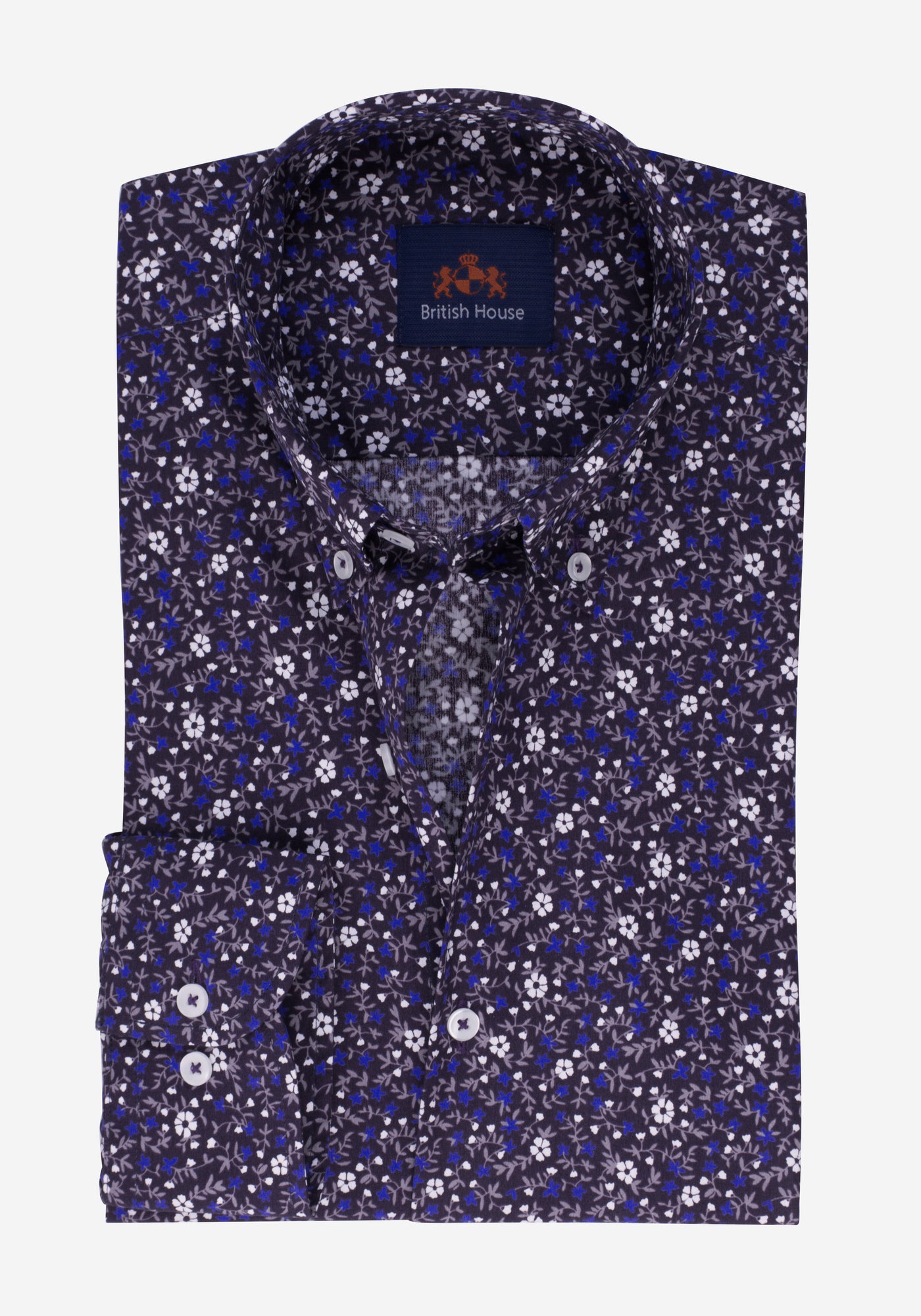 Navy White Floral Poplin Shirt