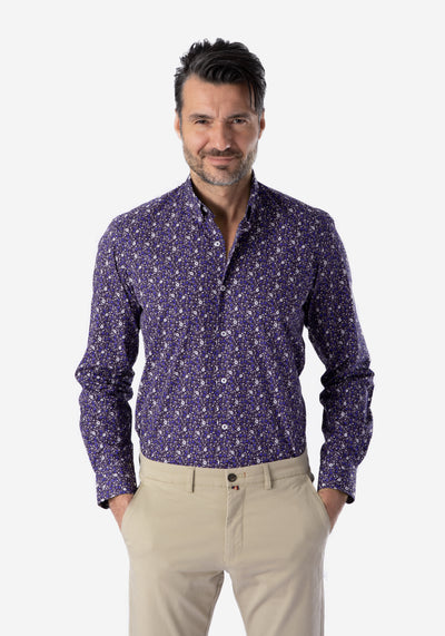 Navy White Floral Poplin Shirt