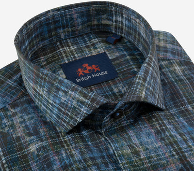 Olive Blue Printed Poplin Shirt