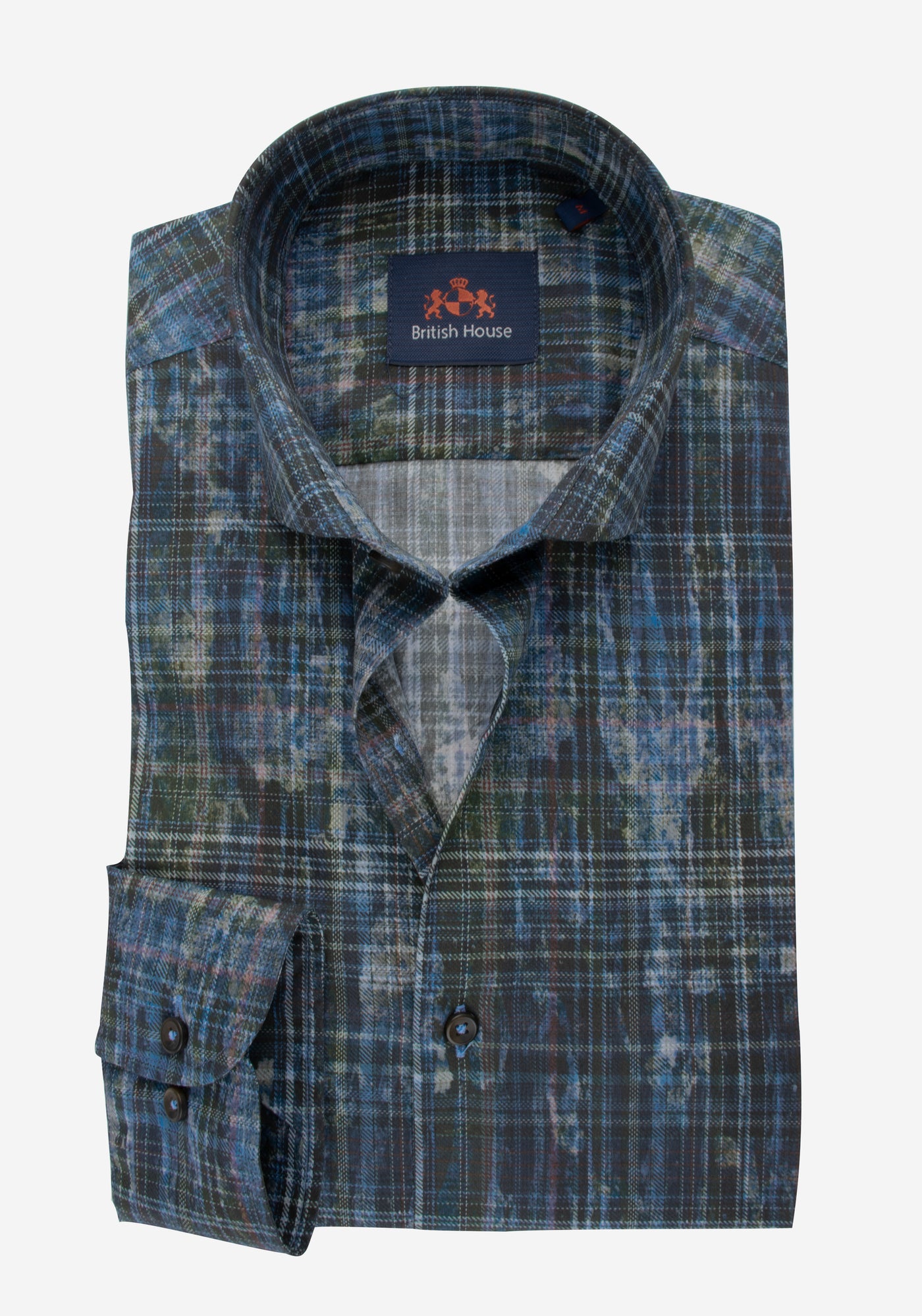 Olive Blue Printed Poplin Shirt