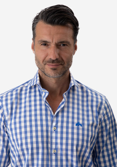 Deep Blue Checked Basket Weave Shirt