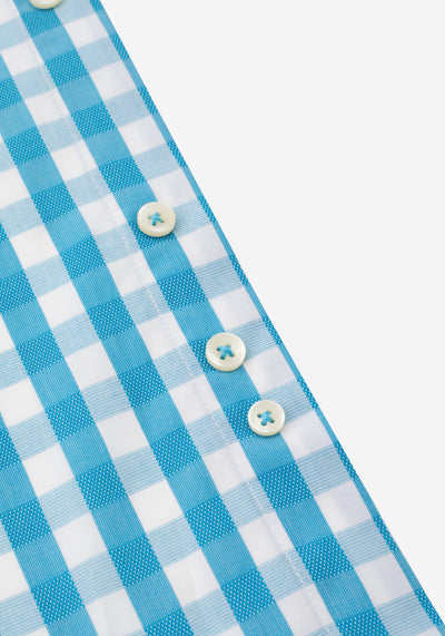Aqua Blue Checked Basket Weave Shirt
