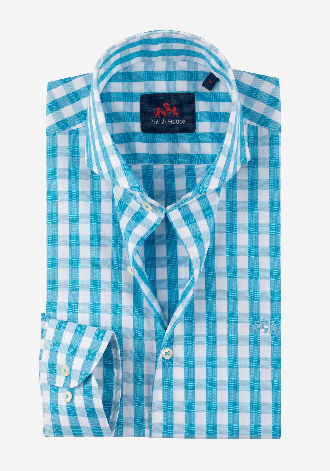 Aqua Blue Checked Basket Weave Shirt