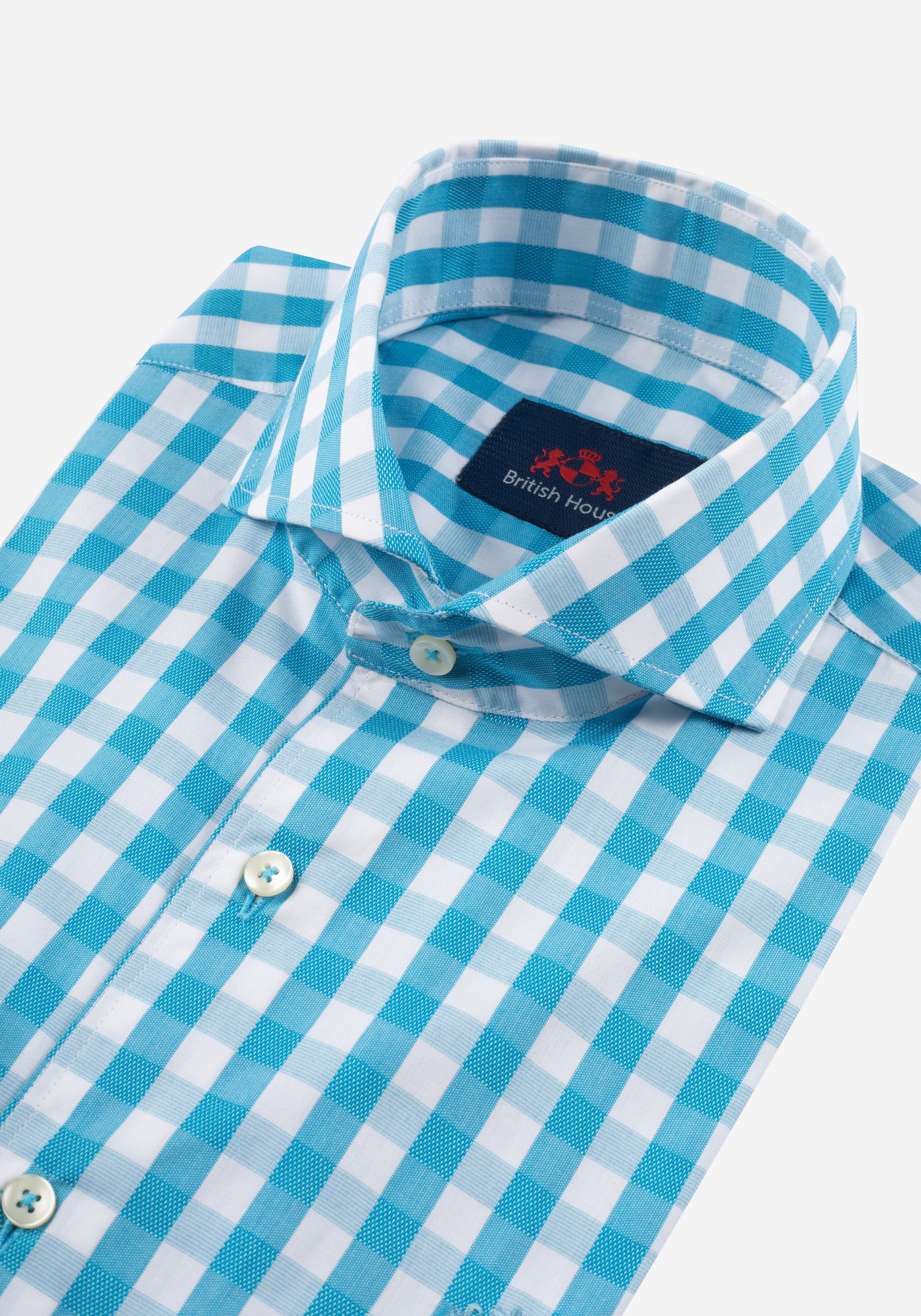 Aqua Blue Checked Basket Weave Shirt