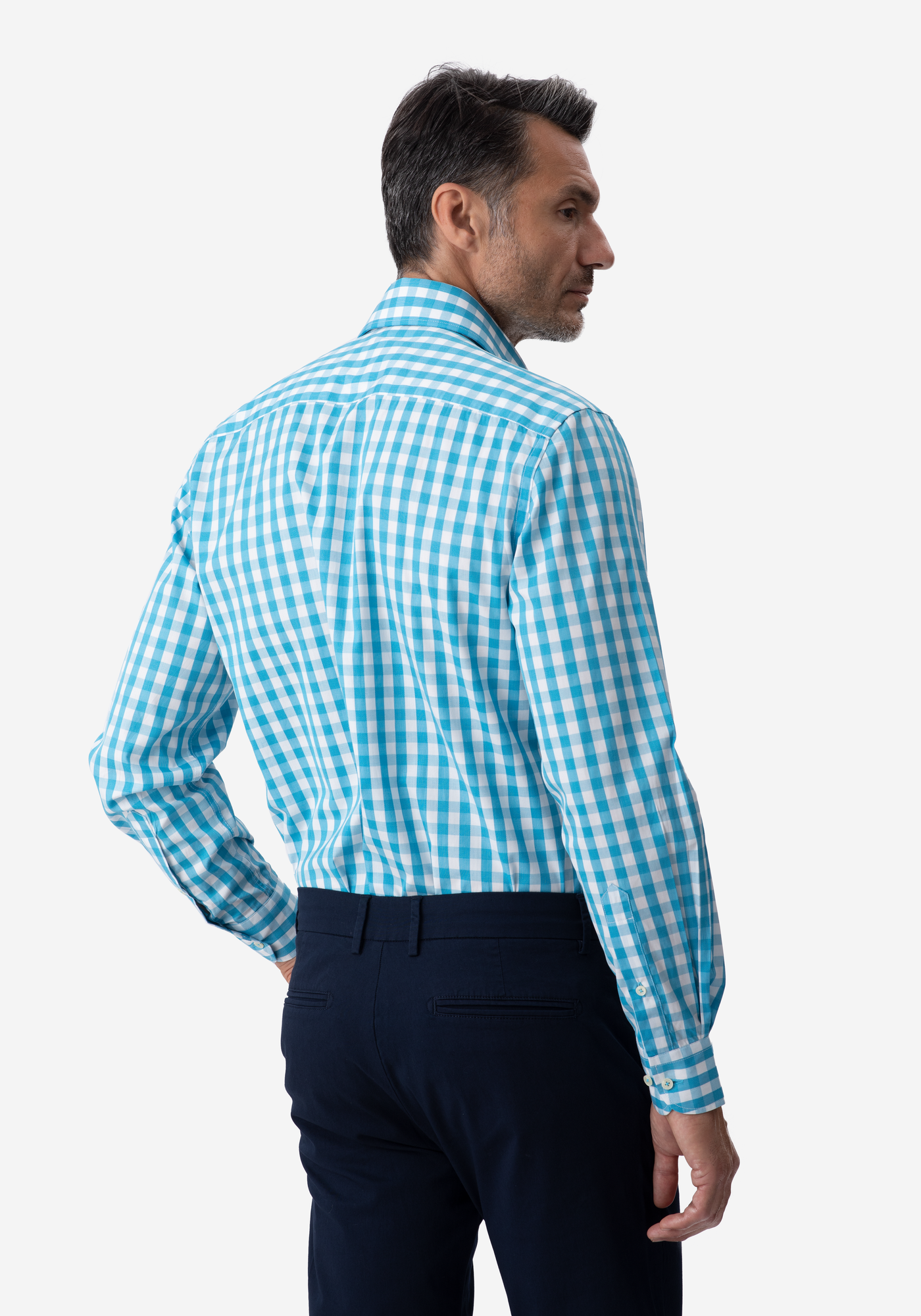 Aqua Blue Checked Basket Weave Shirt