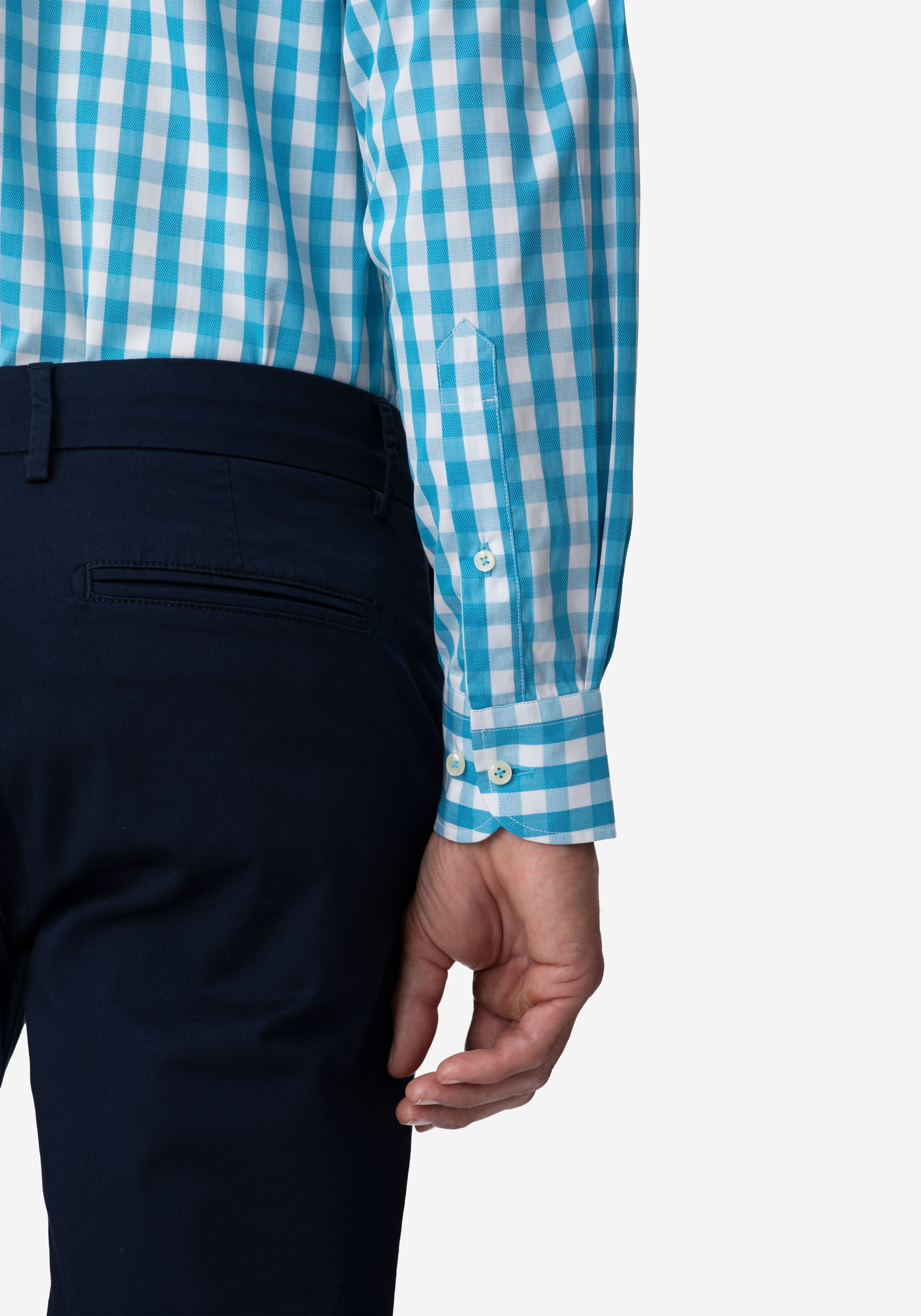 Aqua Blue Checked Basket Weave Shirt