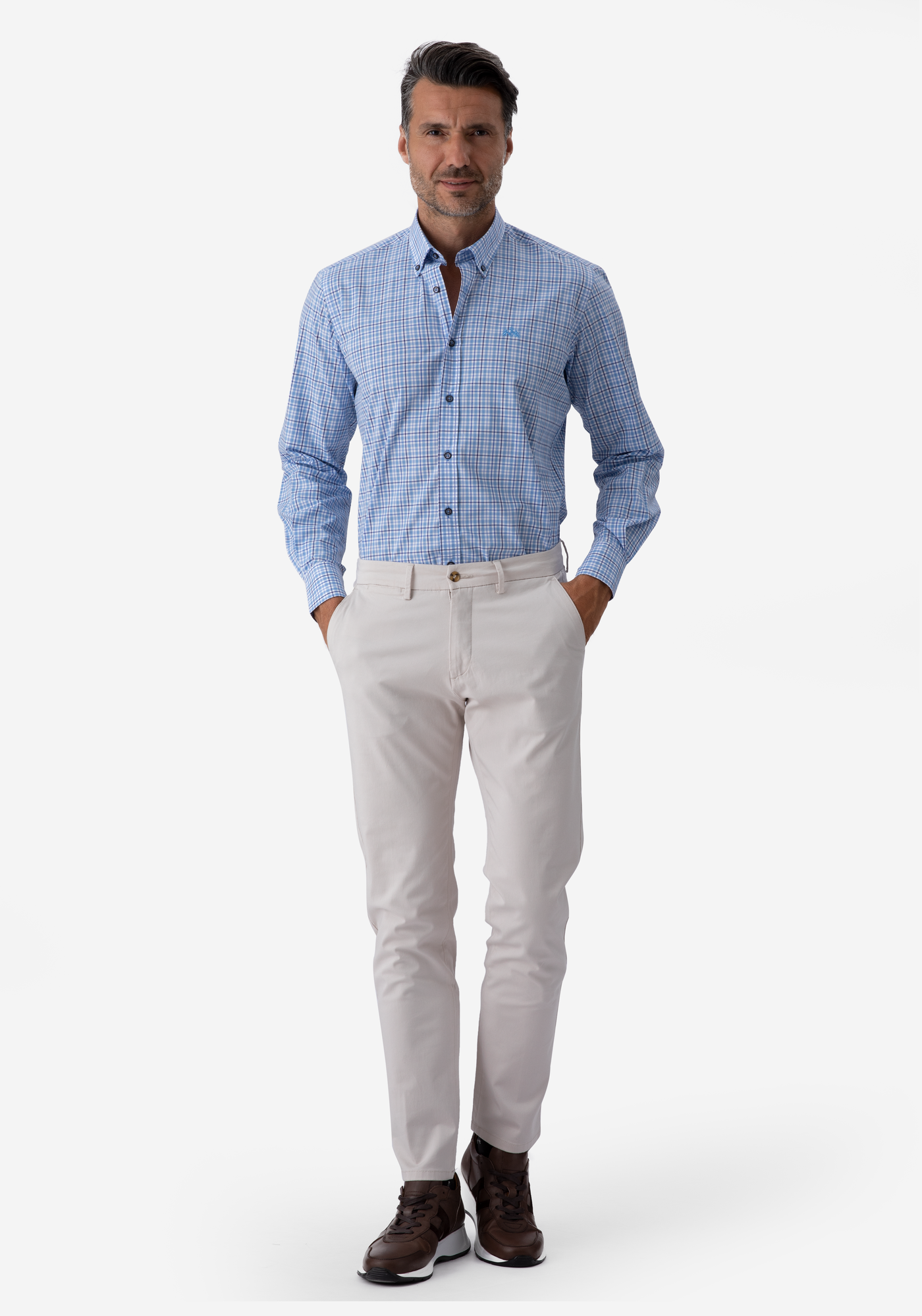 Sky Blue Checked Poplin Shirt
