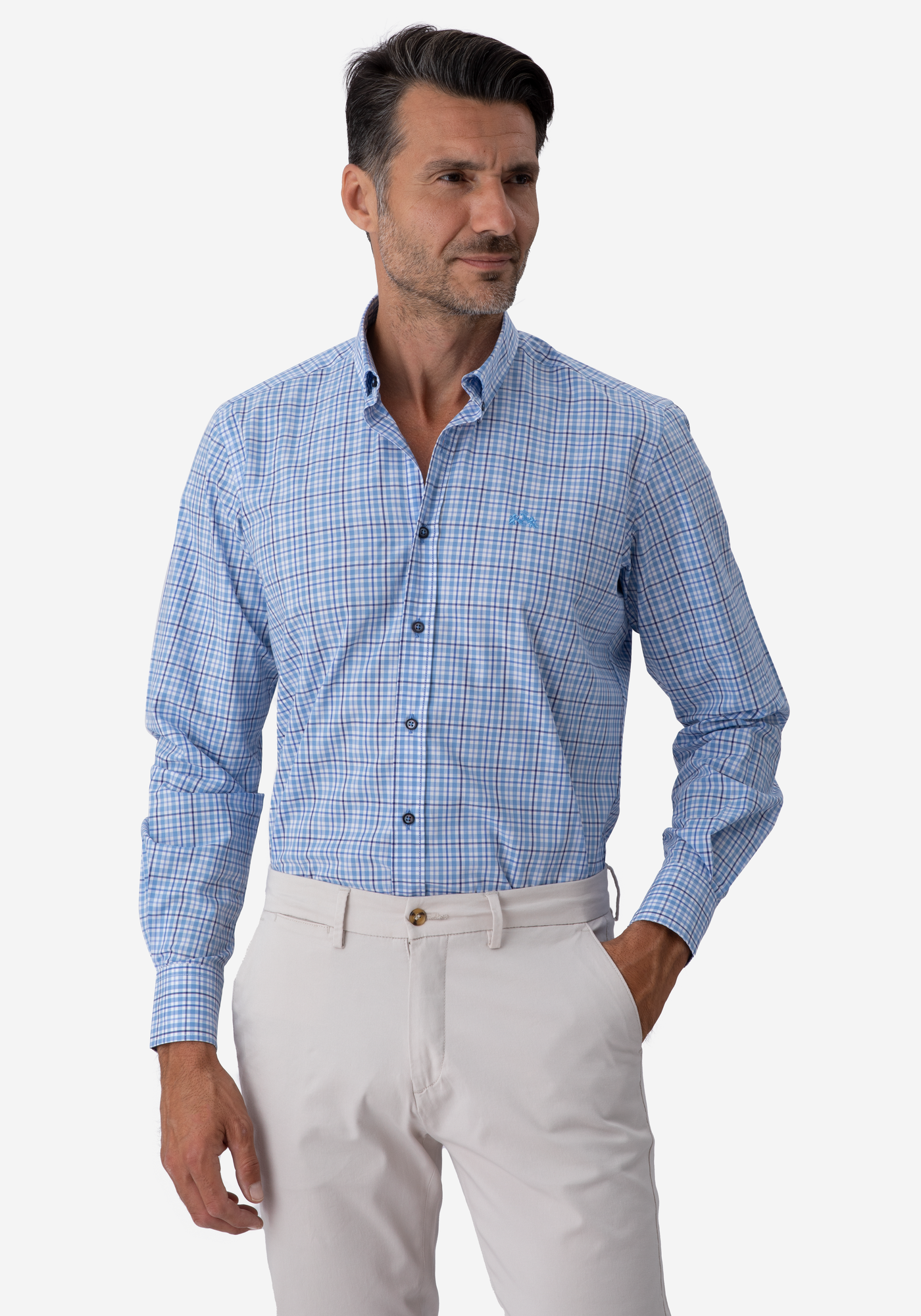 Sky Blue Checked Poplin Shirt
