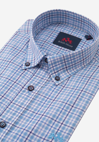 Sky Blue Checked Poplin Shirt