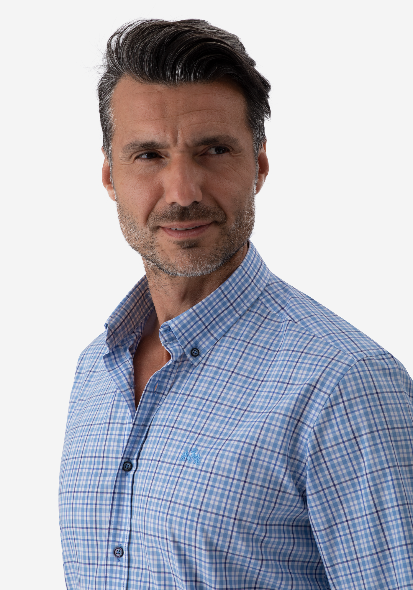 Sky Blue Checked Poplin Shirt