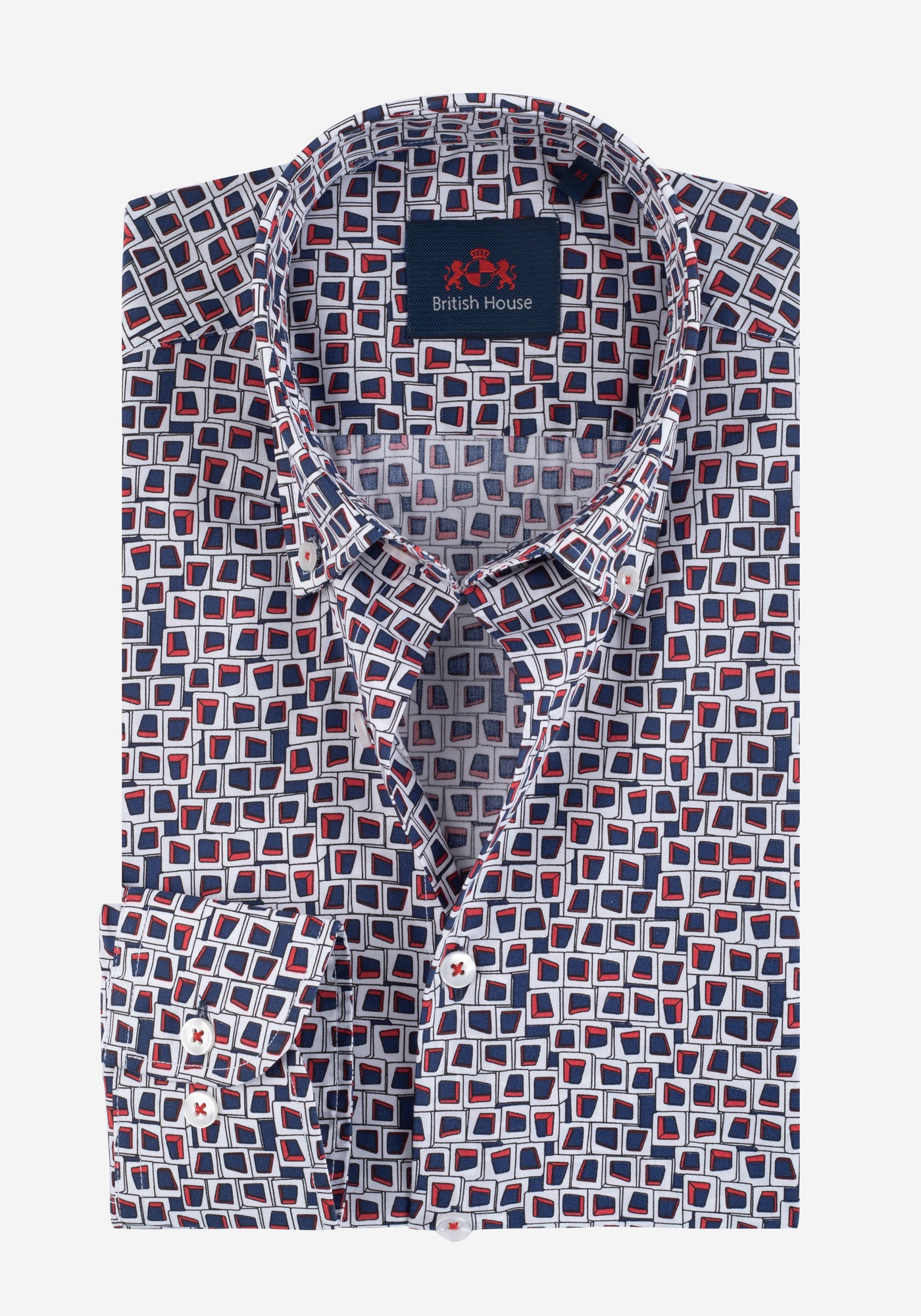 Navy Red Squares Poplin Shirt