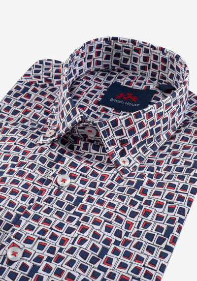 Navy Red Squares Poplin Shirt