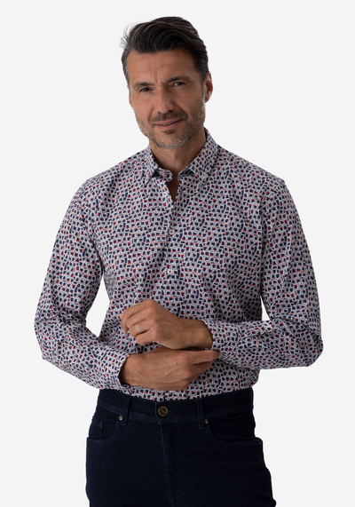 Navy Red Squares Poplin Shirt