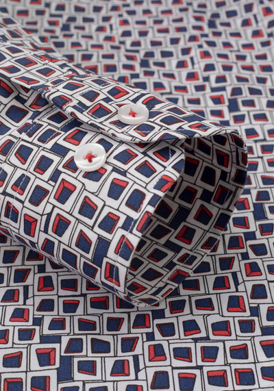 Navy Red Squares Poplin Shirt