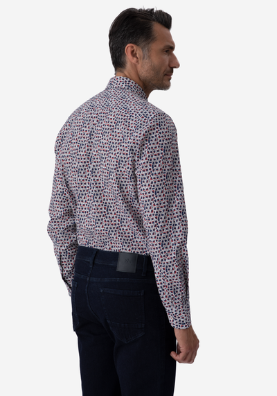 Navy Red Squares Poplin Shirt