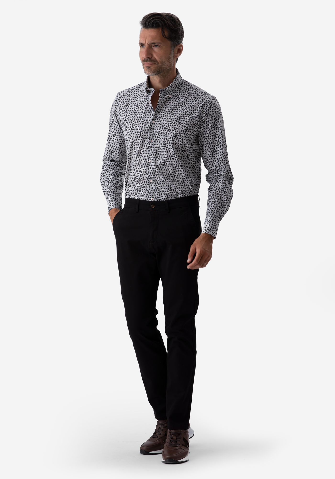 Black White Squares Poplin Shirt