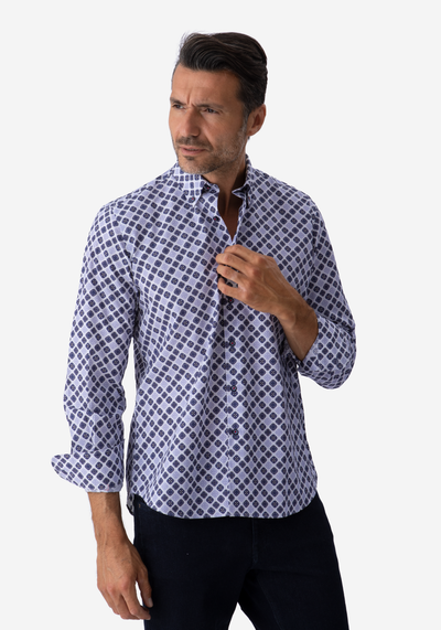 Grey White Printed Poplin Shirt